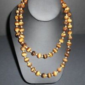 Very Nice Tiger Eye Bead Necklace With Gold Tone Spacers